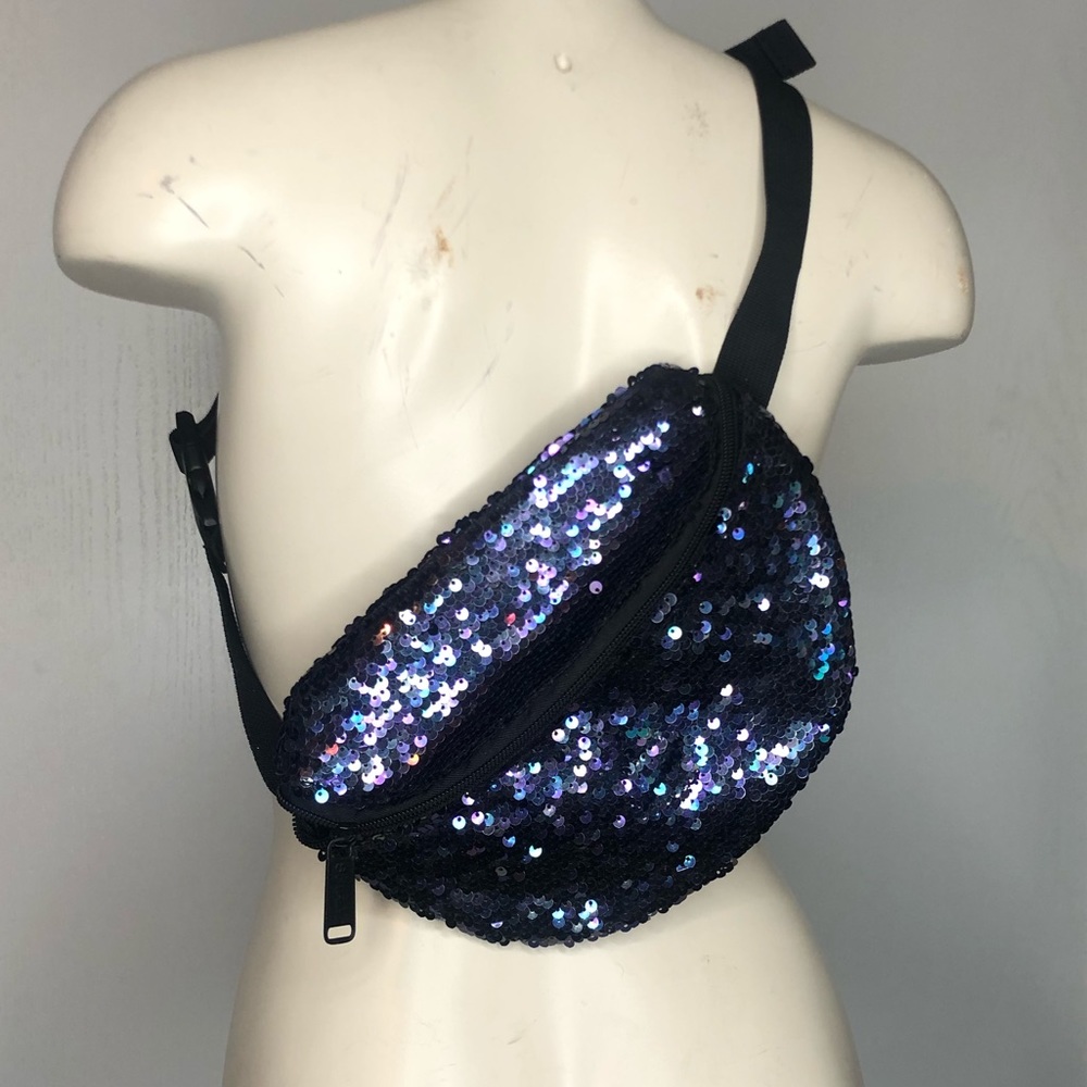 Purple sequin double compartment fanny pack